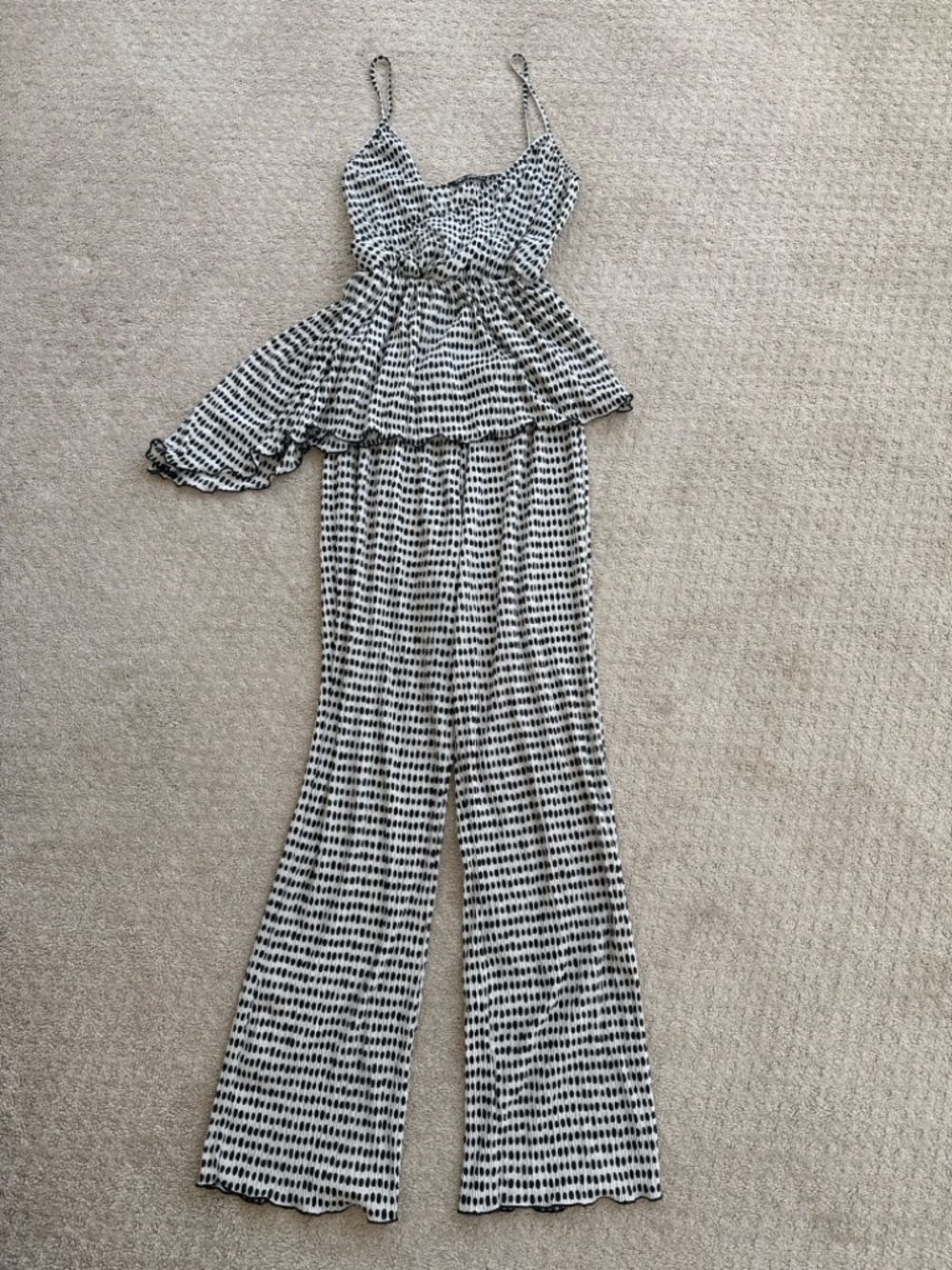 Zara Lightweight Vacation Set | Polka Dot Cami Top + Wide Leg Pants | Size S